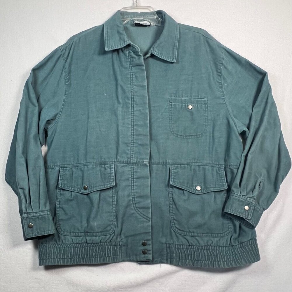 Made in USA 80s Corduroy Jacket Size10 Sea Foam Blue Light Teal Button Front